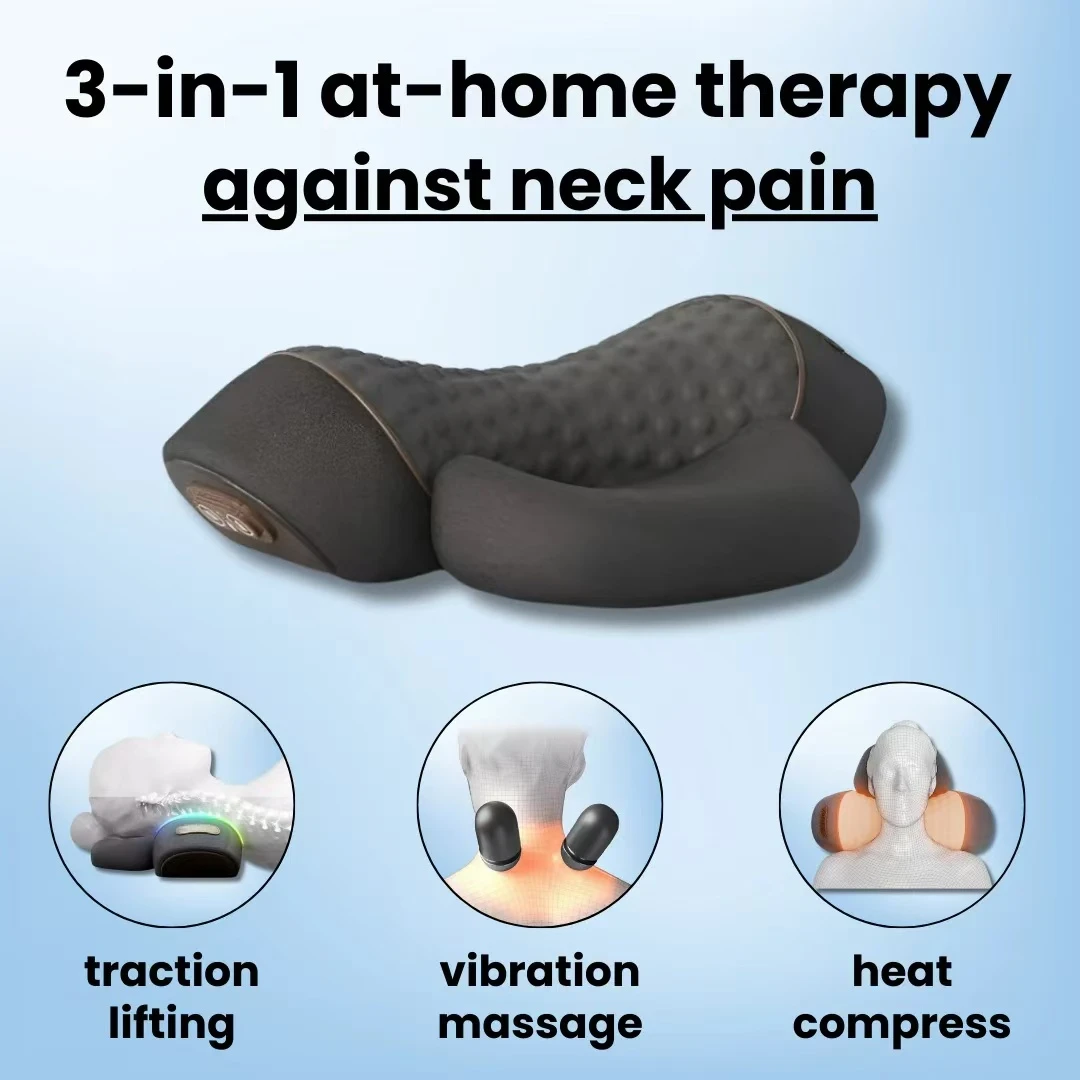 Neck Traction Pillow - COSSEAL-3-in-1 Nackenmassagegerät, Nackenkissen, heiße Kompresse, Vibrationsmassage,